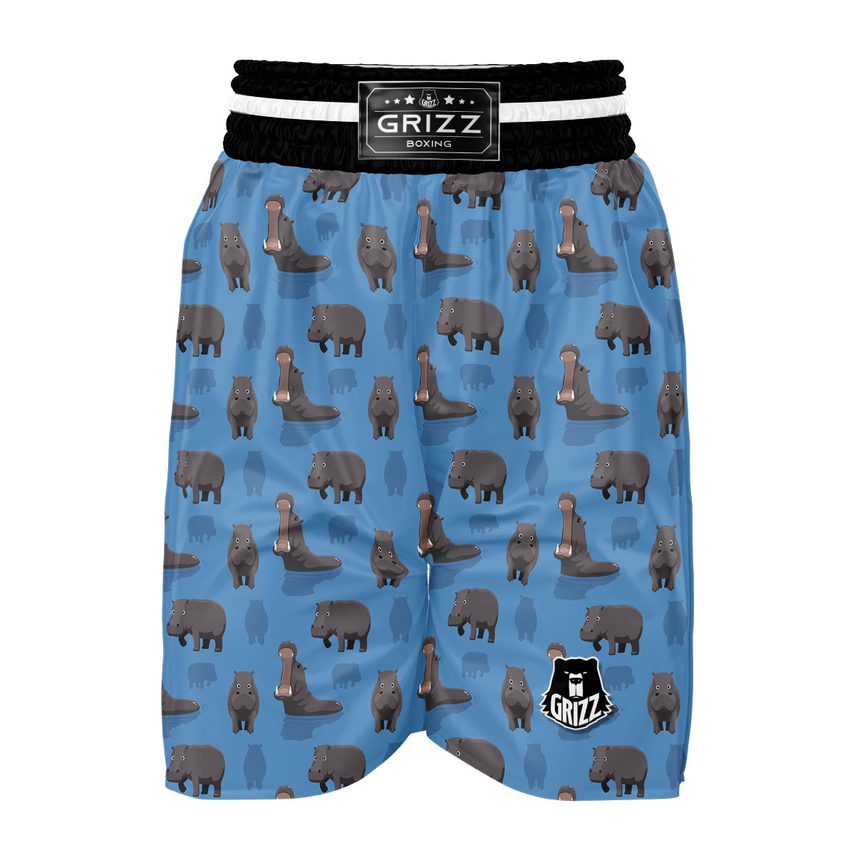 Hippo Pattern Print Boxing Shorts-grizzshop