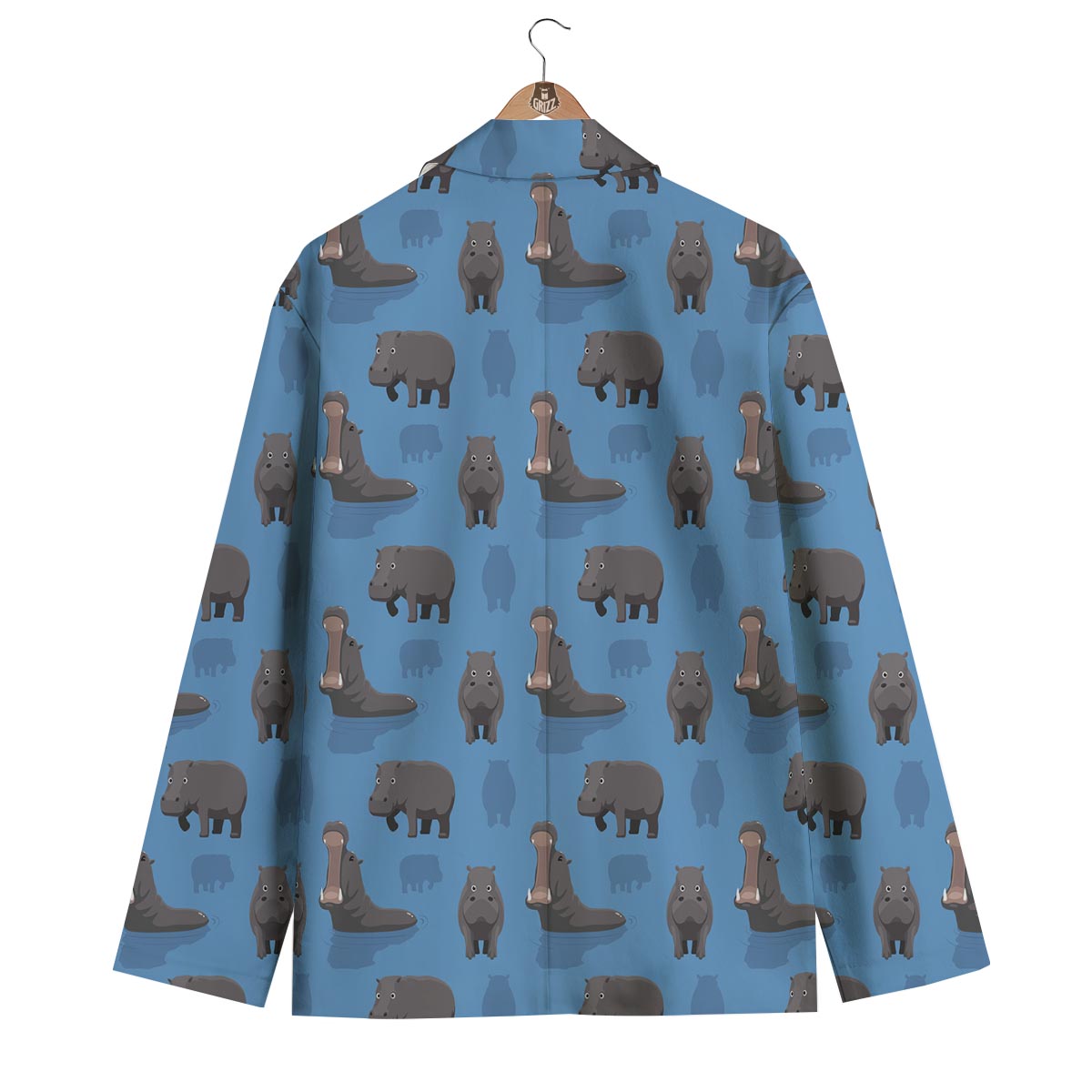 Hippo Pattern Print Men's Blazer-grizzshop