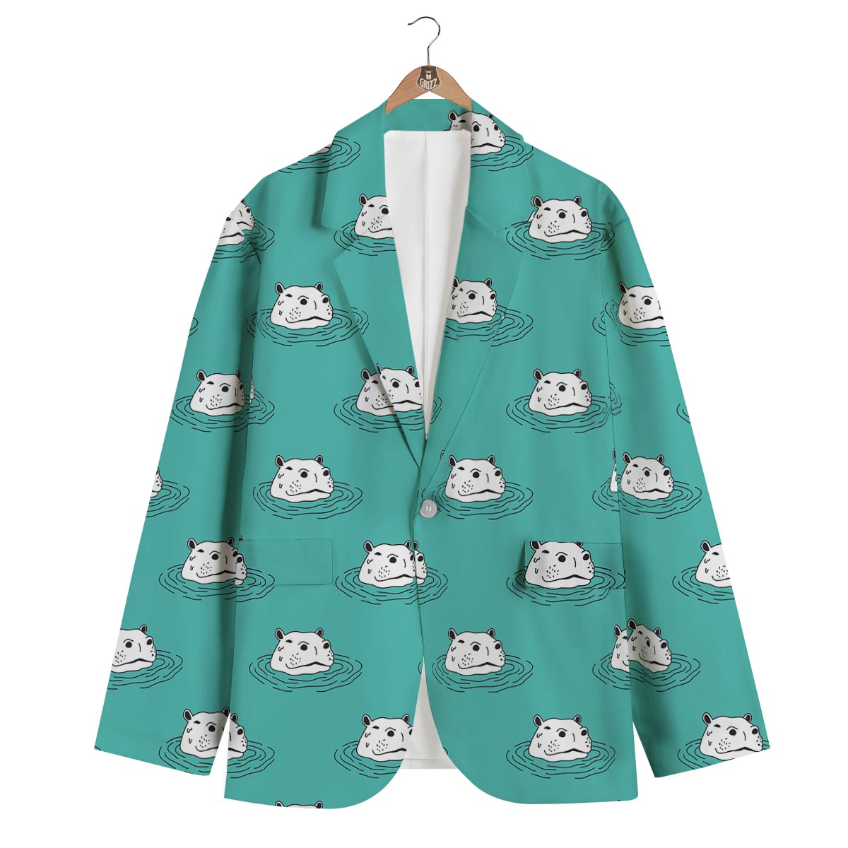Hippo Print Pattern Men's Blazer-grizzshop