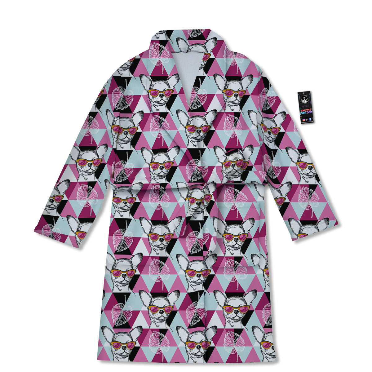Hipster Chihuahua Print Pattern Bathrobe-grizzshop