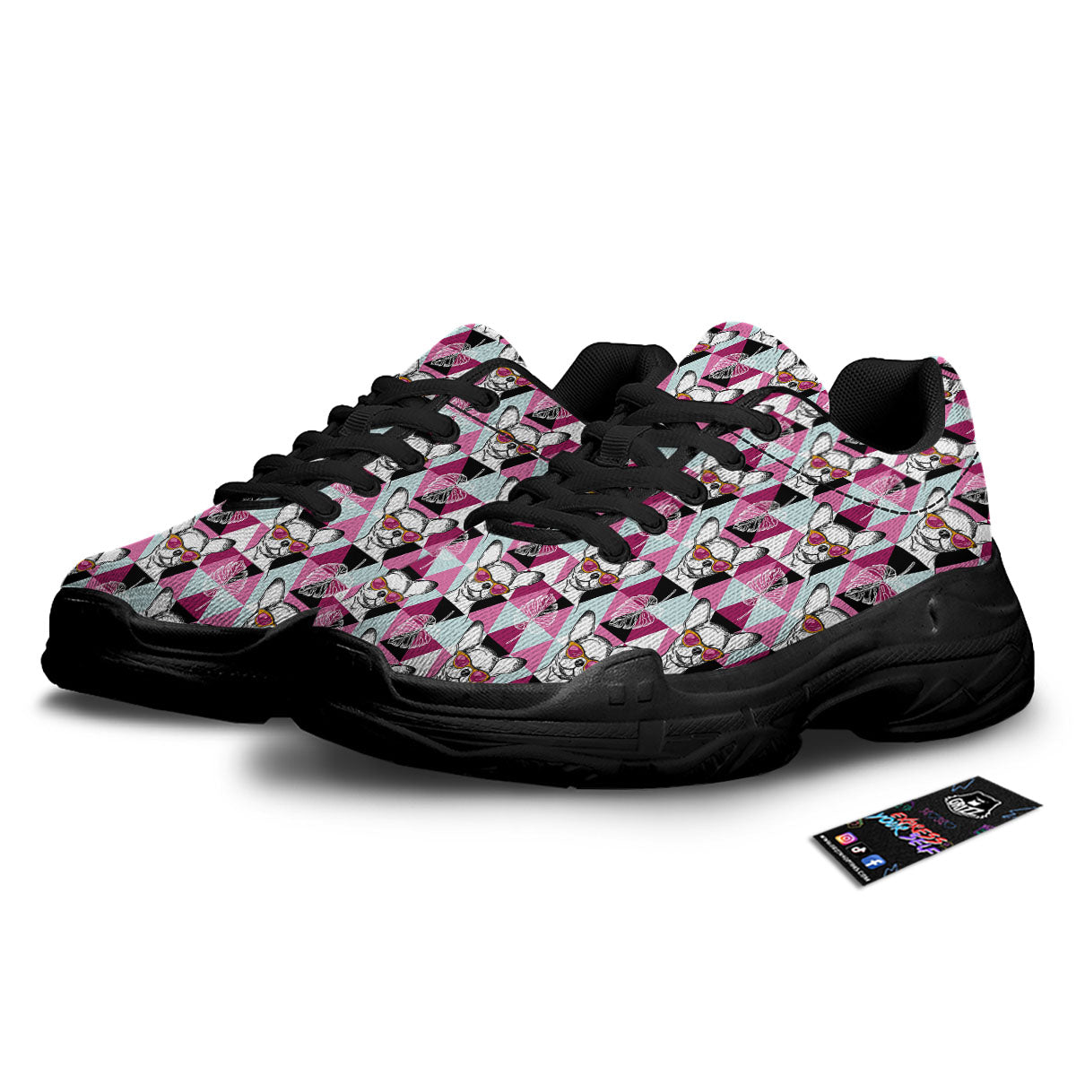 Hipster Chihuahua Print Pattern Black Chunky Shoes-grizzshop