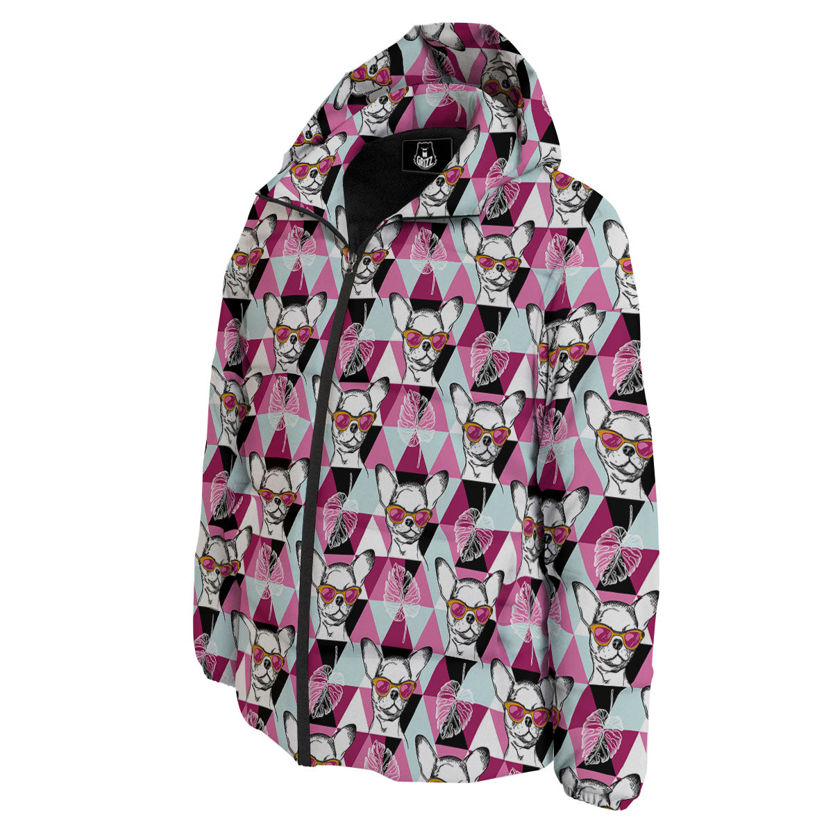 Hipster Chihuahua Print Pattern Down Jacket-grizzshop