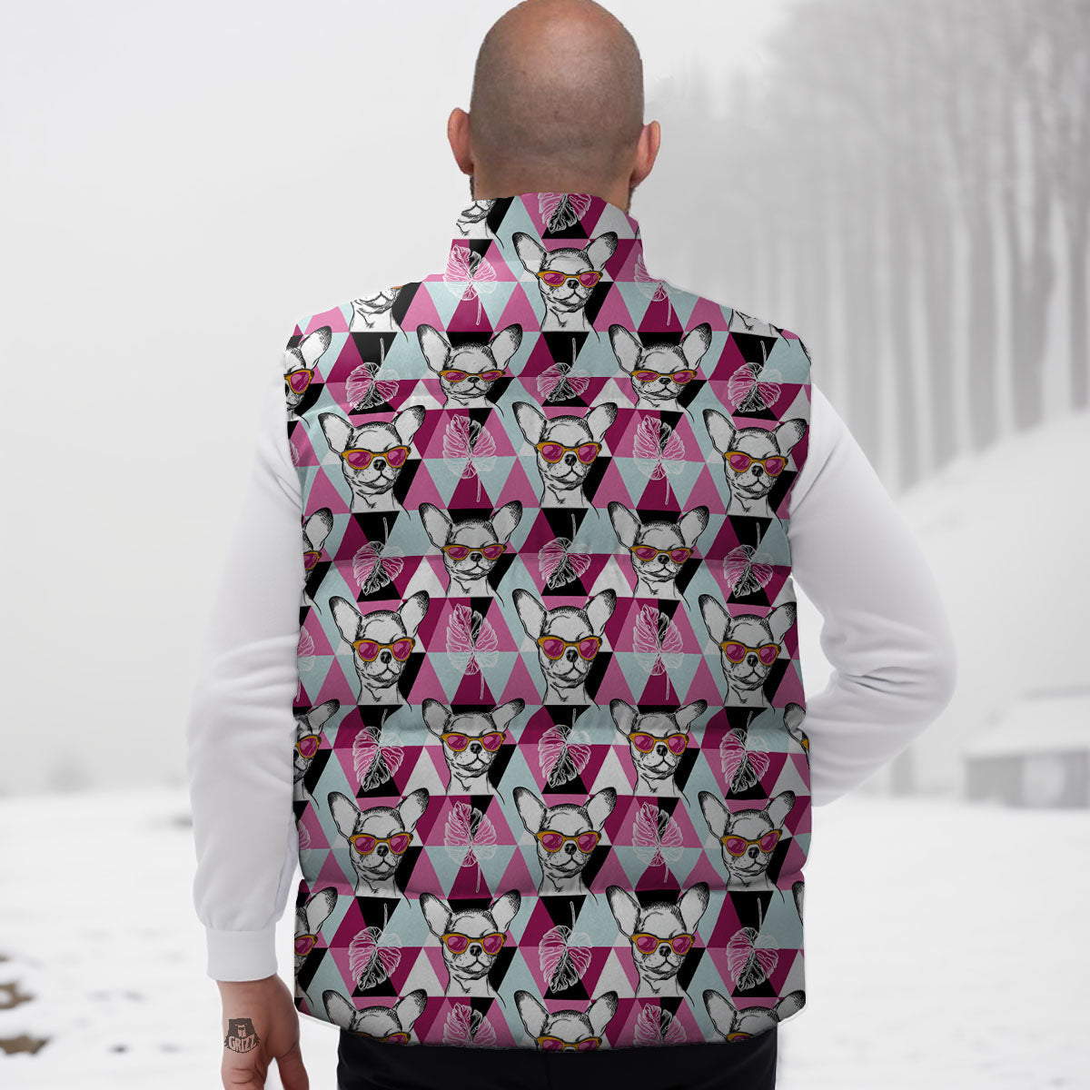 Hipster Chihuahua Print Pattern Down Vest