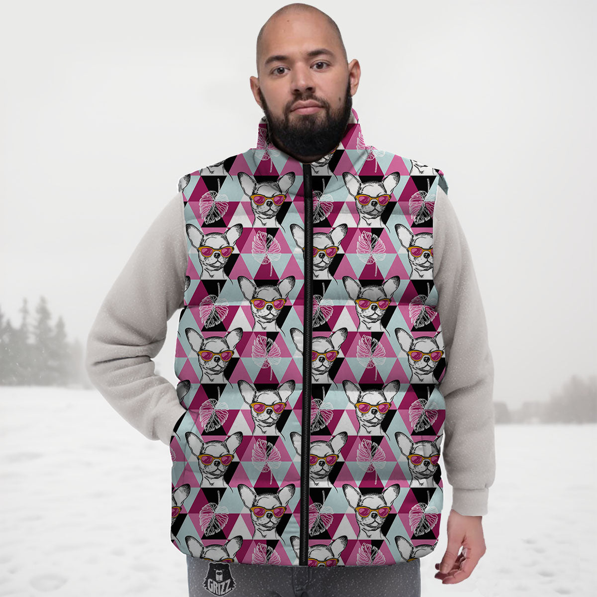 Hipster Chihuahua Print Pattern Down Vest