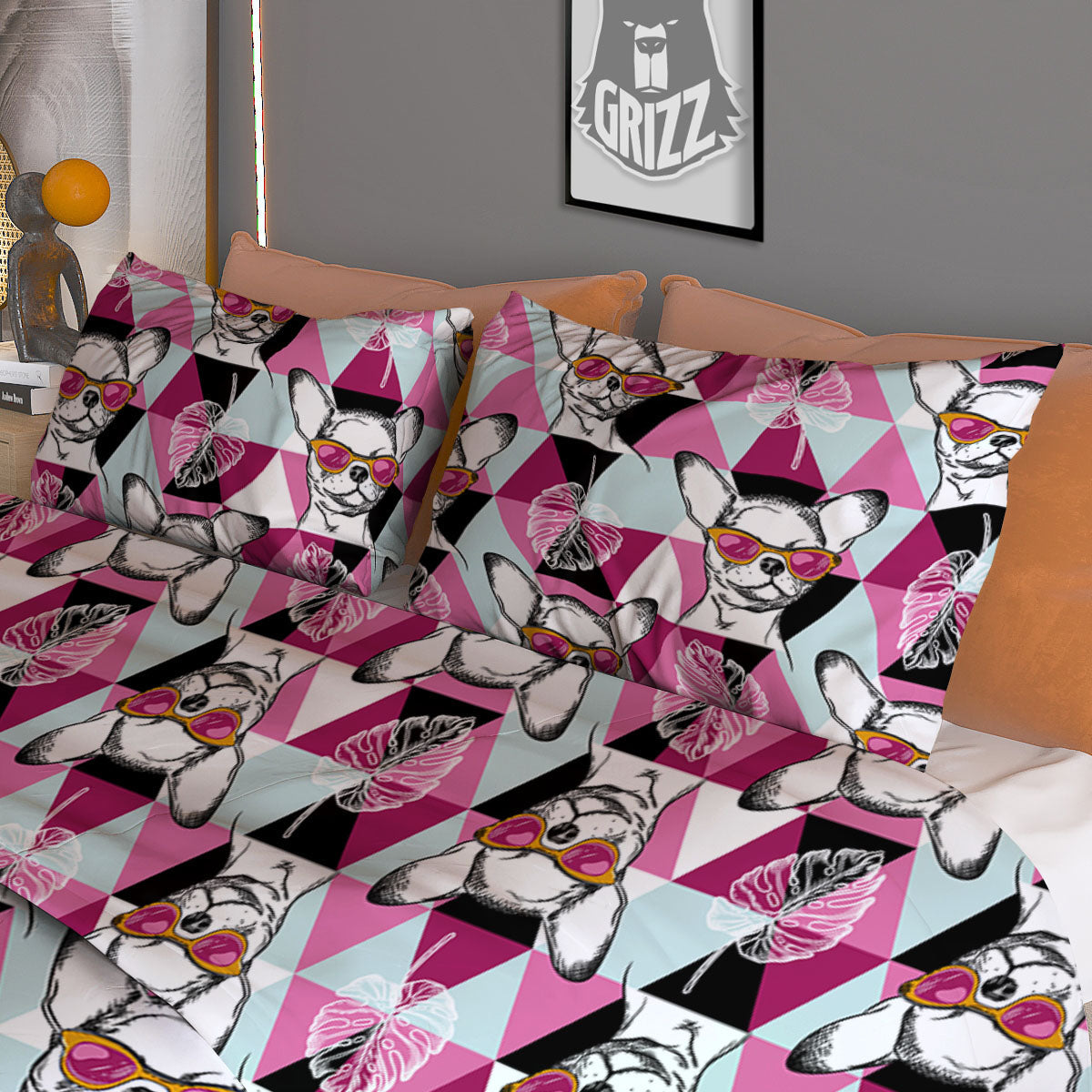 Hipster Chihuahua Print Pattern Duvet Cover Bedding Set