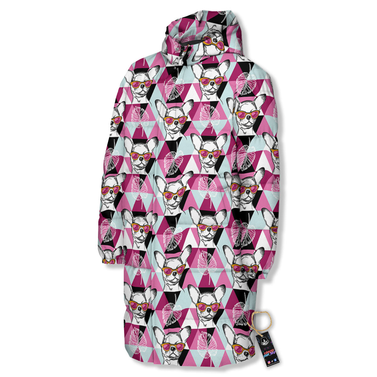 Hipster Chihuahua Print Pattern Long Down Jacket-grizzshop