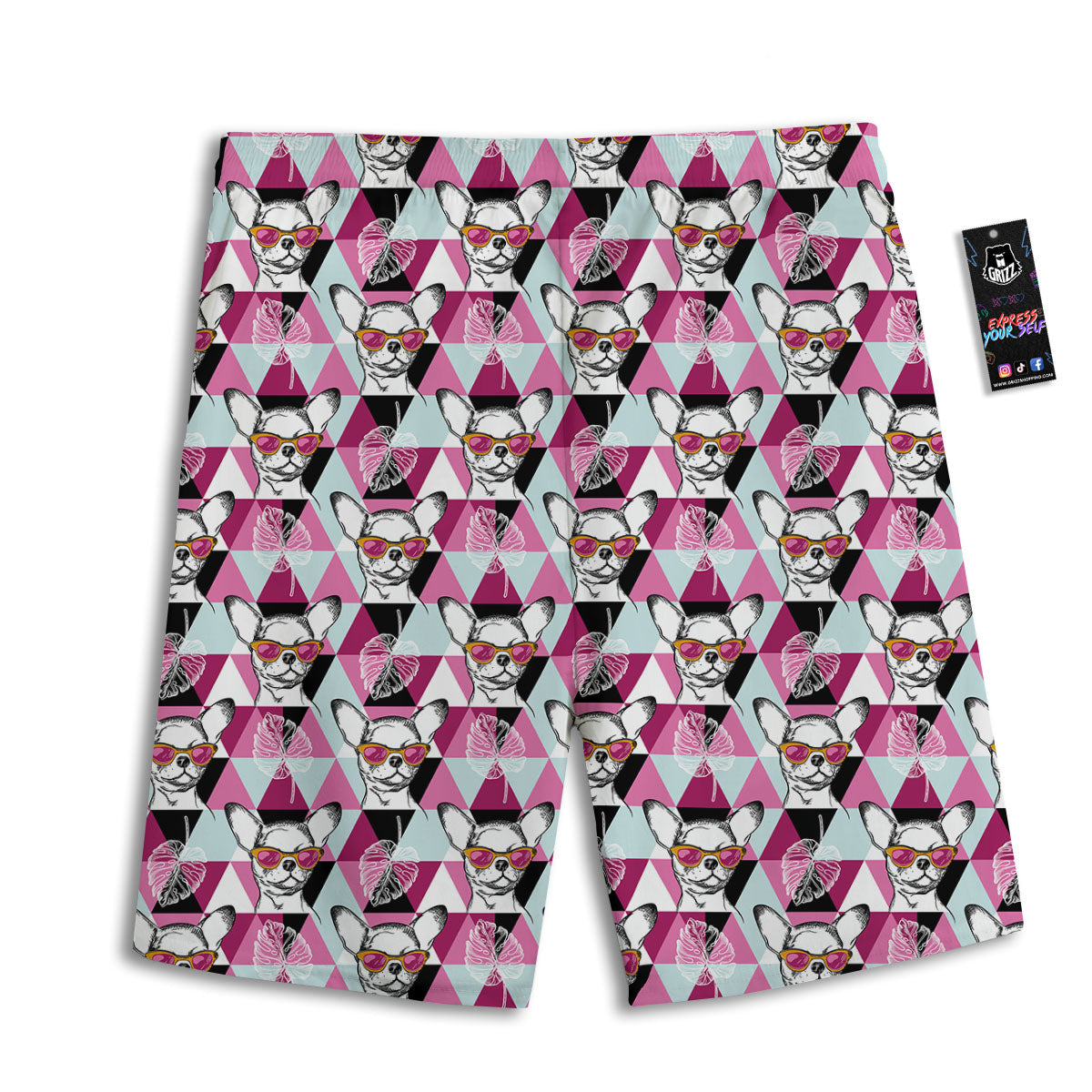 Hipster Chihuahua Print Pattern Men's Athletic Shorts