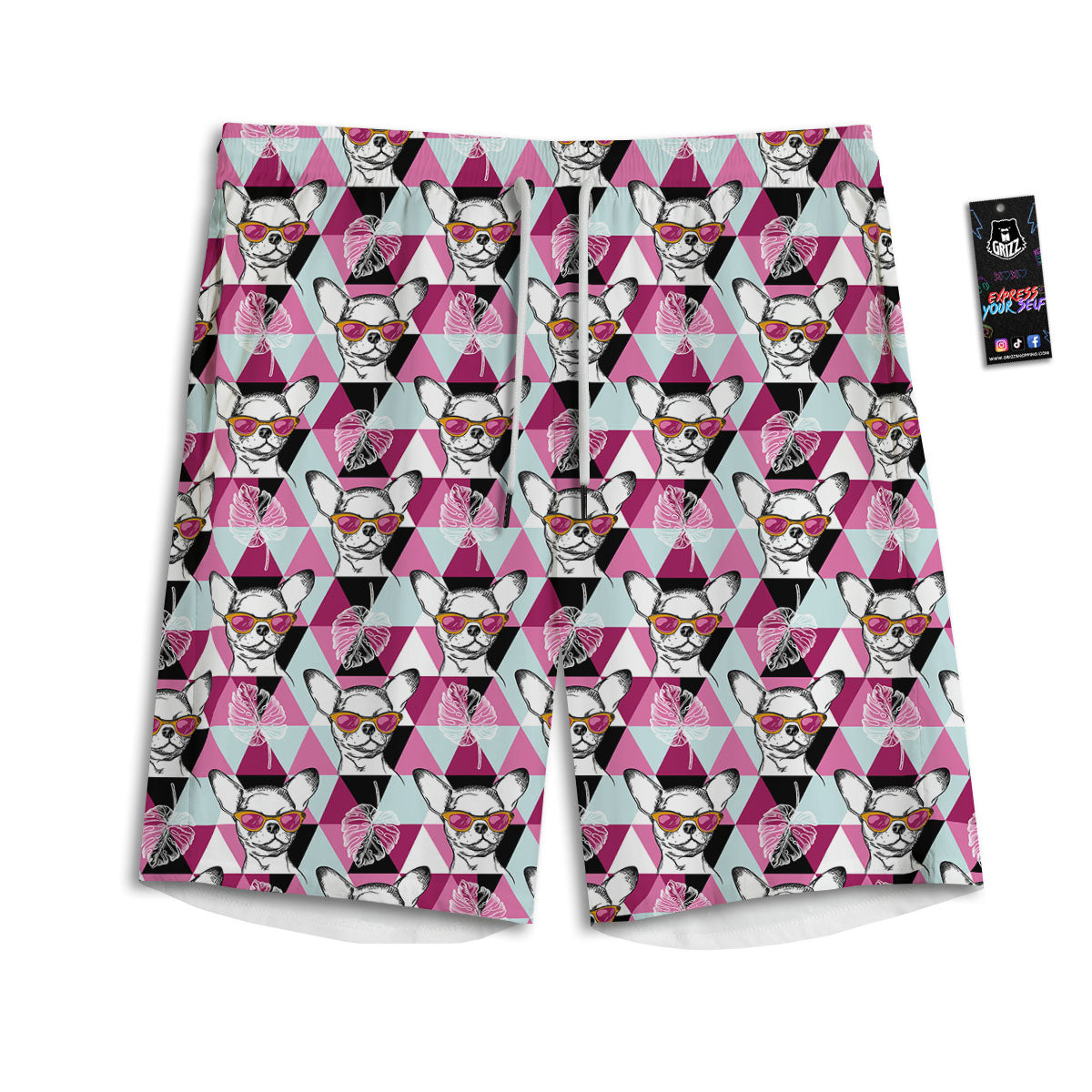 Hipster Chihuahua Print Pattern Men's Athletic Shorts