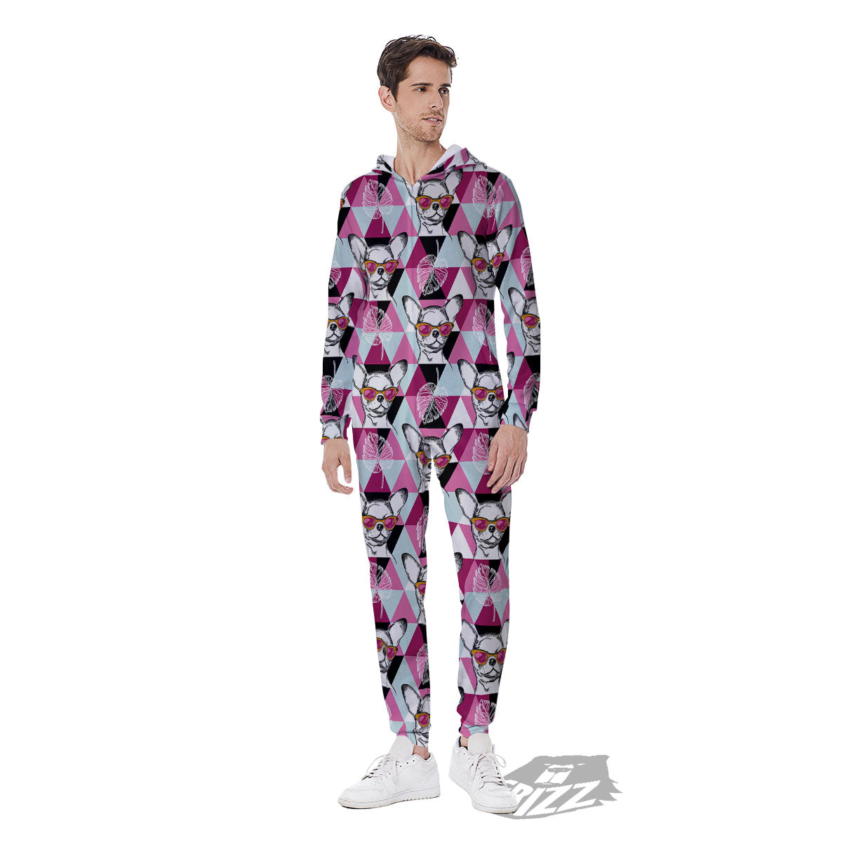 Hipster Chihuahua Print Pattern Men's Jumpsuit-grizzshop