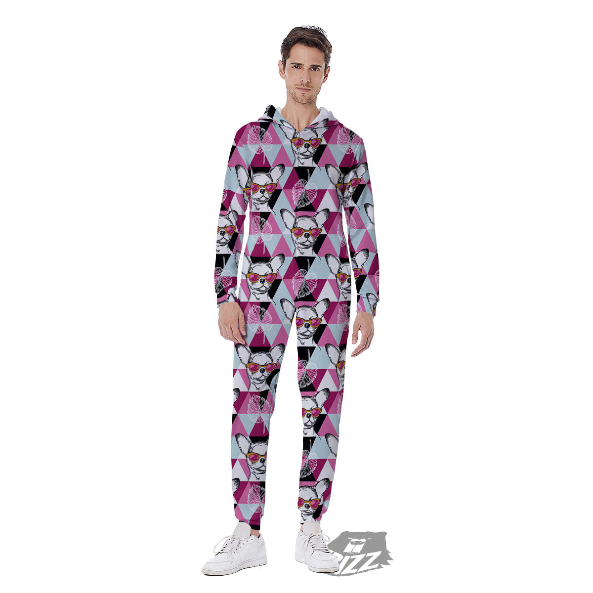 Hipster Chihuahua Print Pattern Men's Jumpsuit-grizzshop