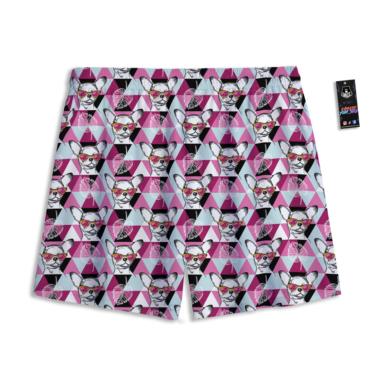 Hipster Chihuahua Print Pattern Mesh Shorts