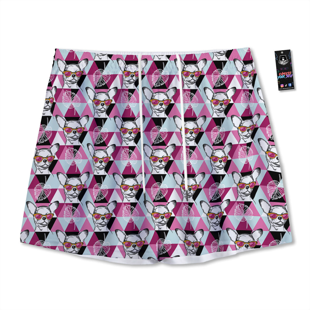 Hipster Chihuahua Print Pattern Mesh Shorts