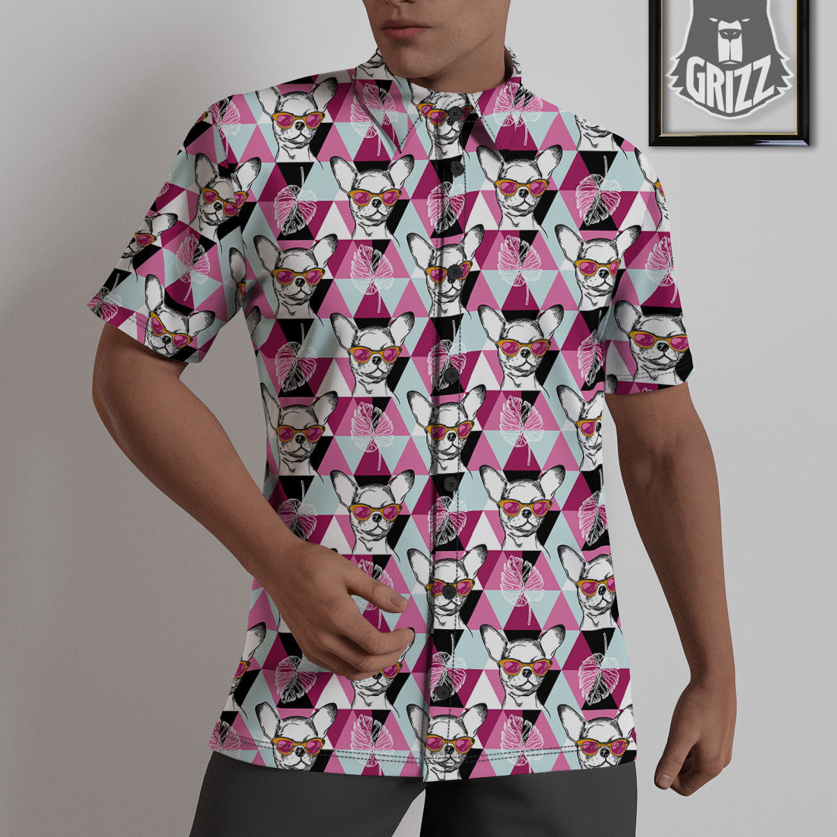 Hipster Chihuahua Print Pattern Untucked Shirts-grizzshop