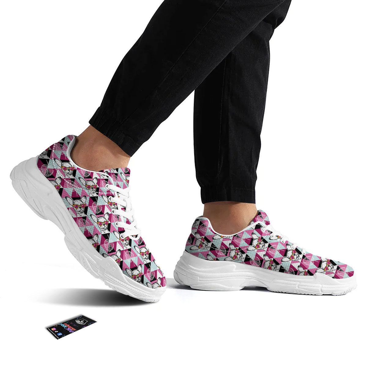 Hipster Chihuahua Print Pattern White Chunky Shoes-grizzshop