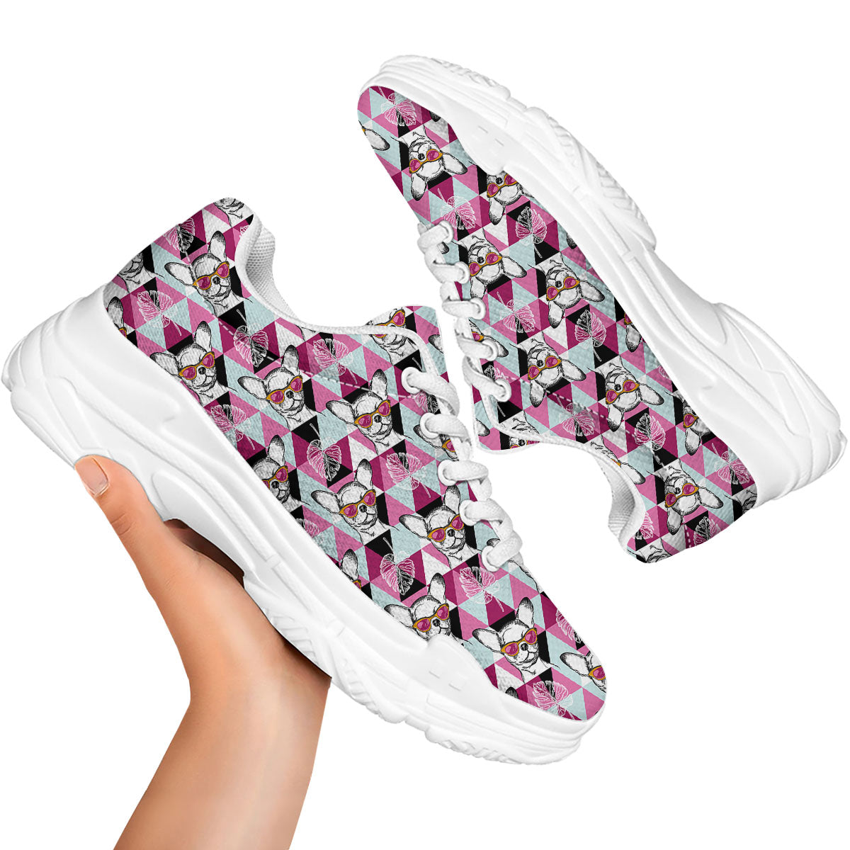 Hipster Chihuahua Print Pattern White Chunky Shoes-grizzshop