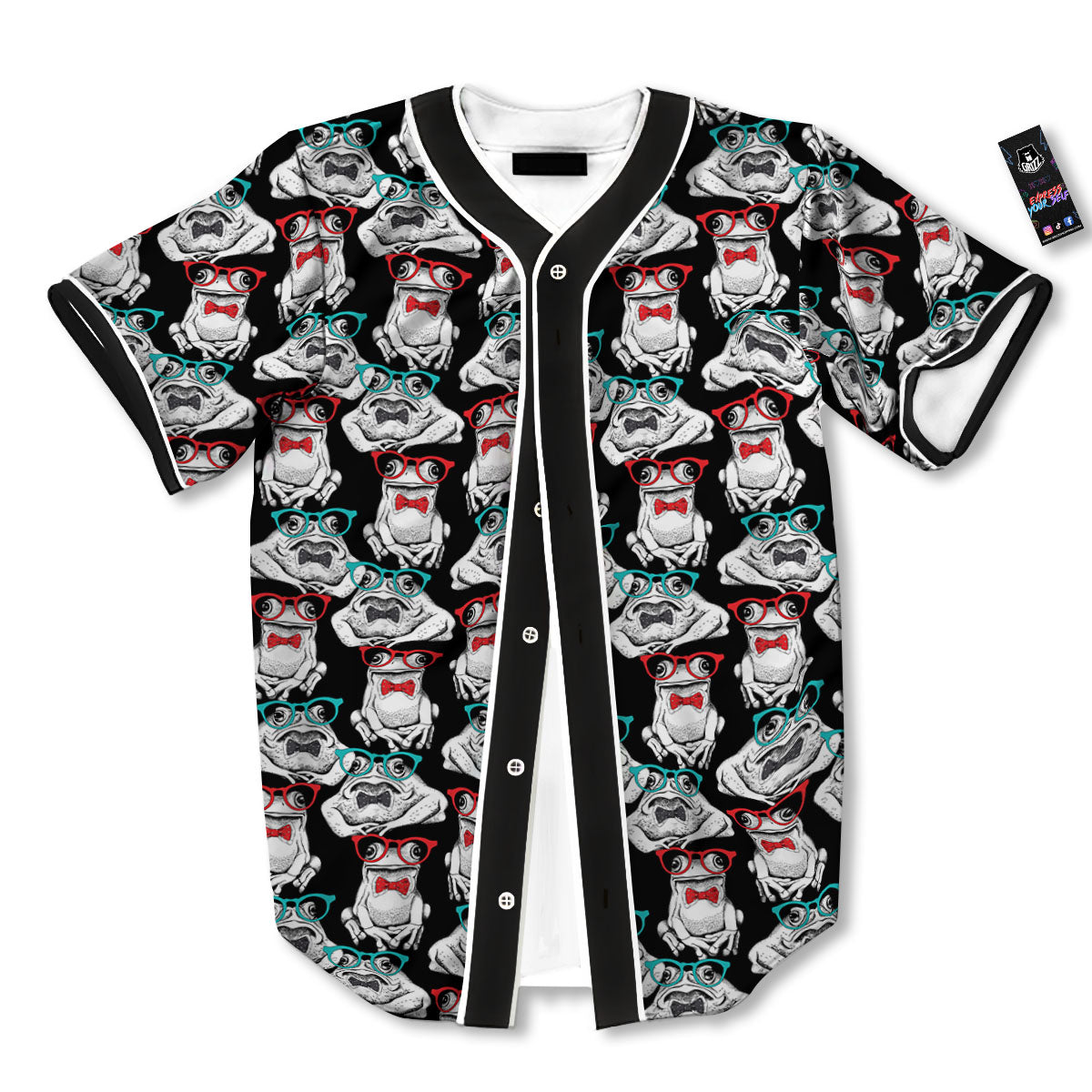 Hipster Frog Print Pattern Baseball Jersey-grizzshop