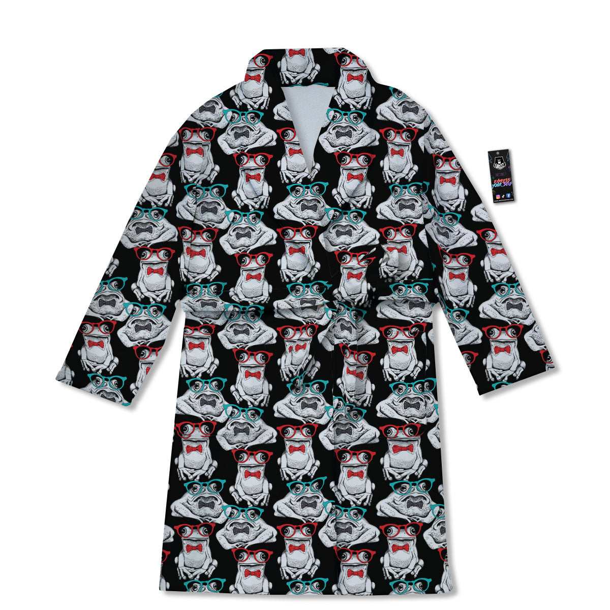 Hipster Frog Print Pattern Bathrobe-grizzshop
