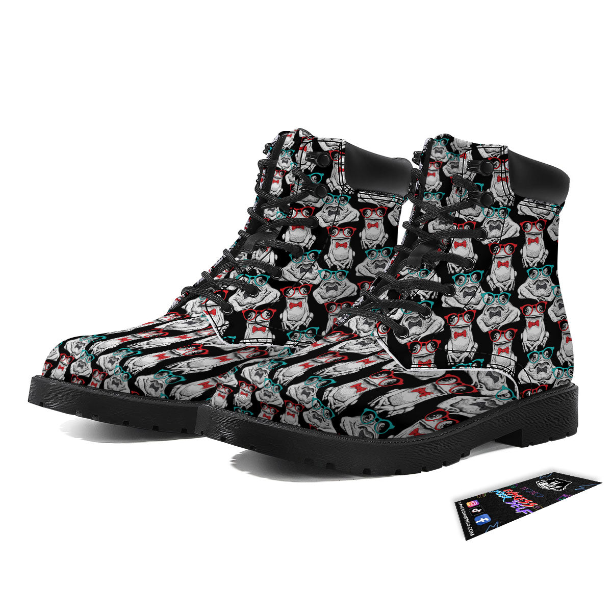 Hipster Frog Print Pattern Boots-grizzshop