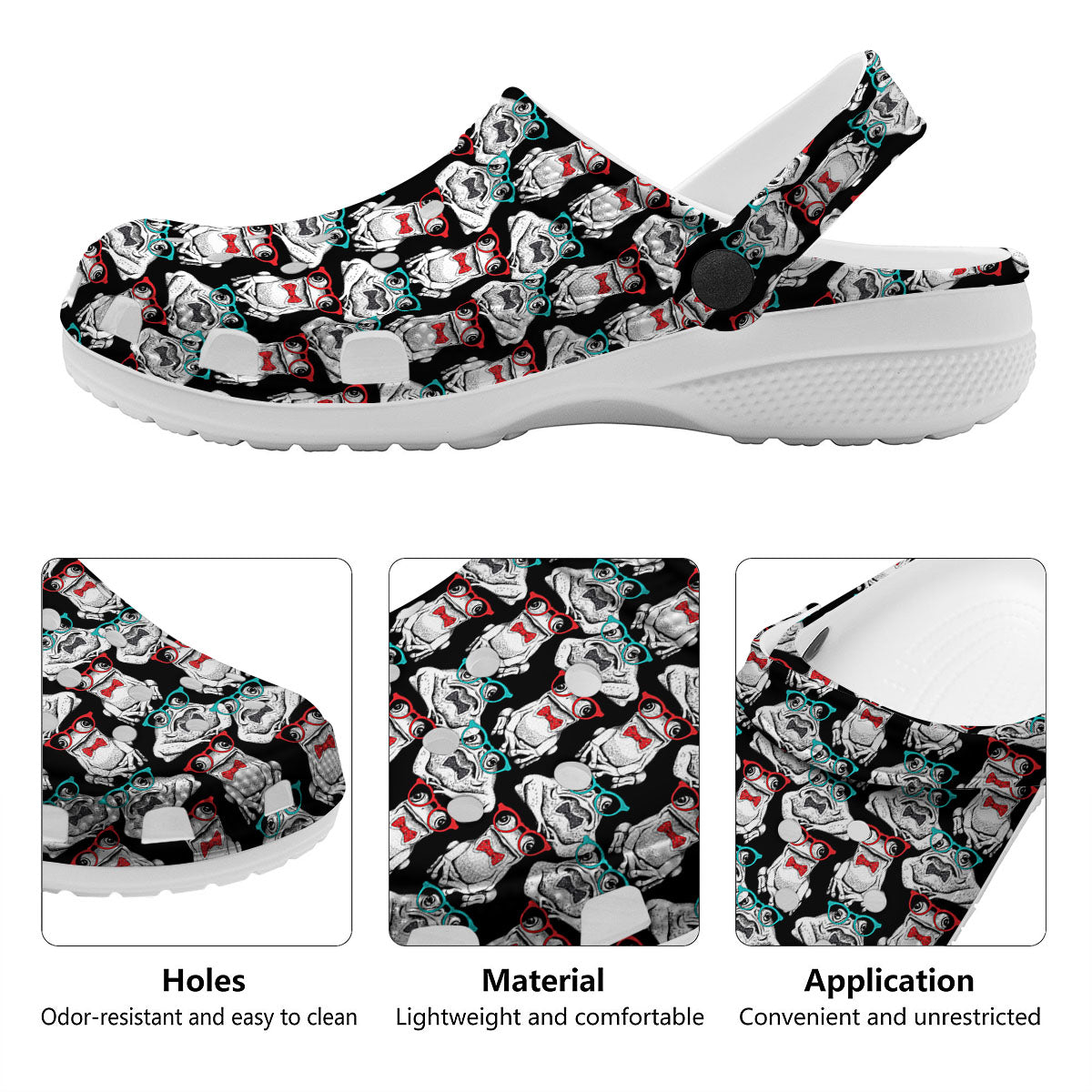 Hipster Frog Print Pattern Clog-grizzshop