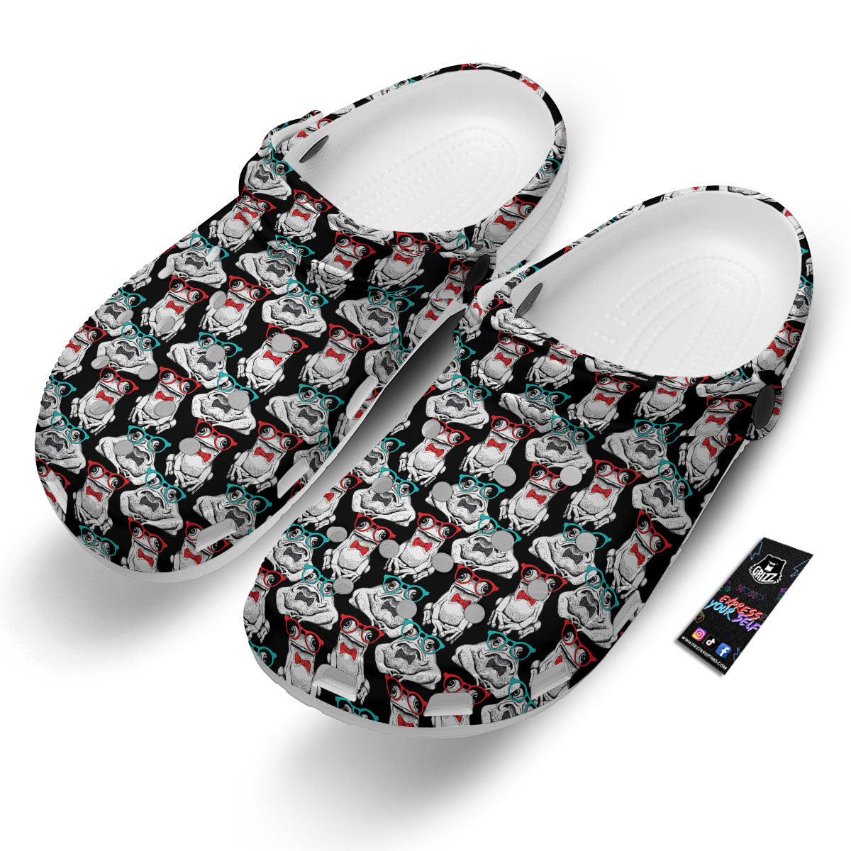 Hipster Frog Print Pattern Clog-grizzshop