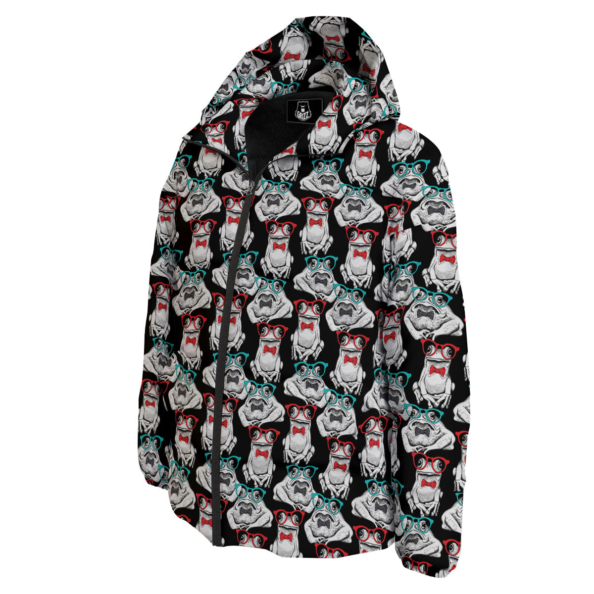 Hipster Frog Print Pattern Down Jacket-grizzshop