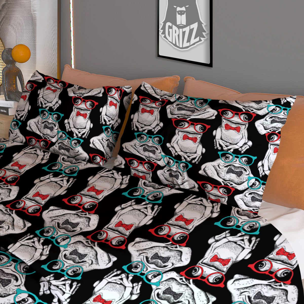 Hipster Frog Print Pattern Duvet Cover Bedding Set-grizzshop