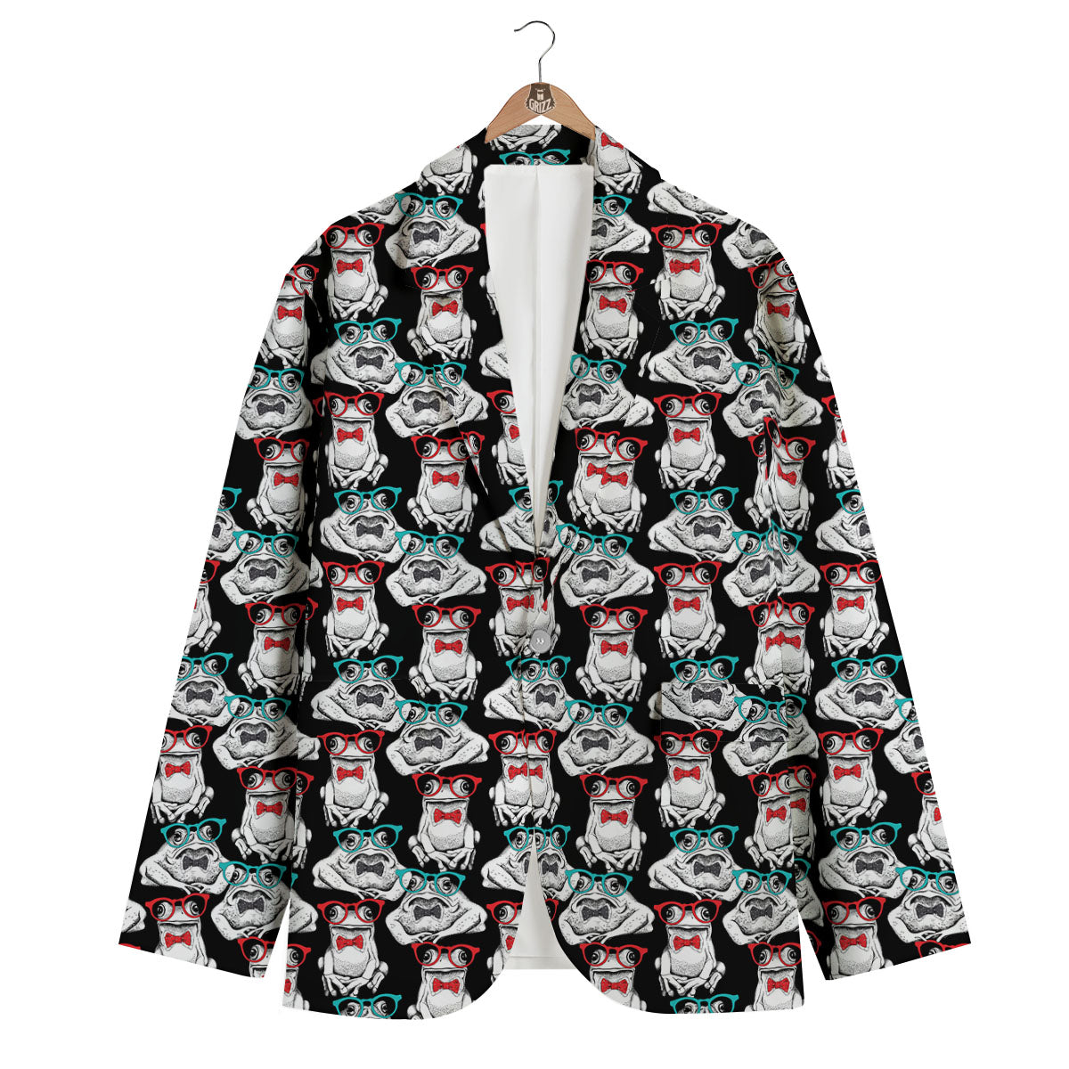 Hipster Frog Print Pattern Men's Blazer-grizzshop