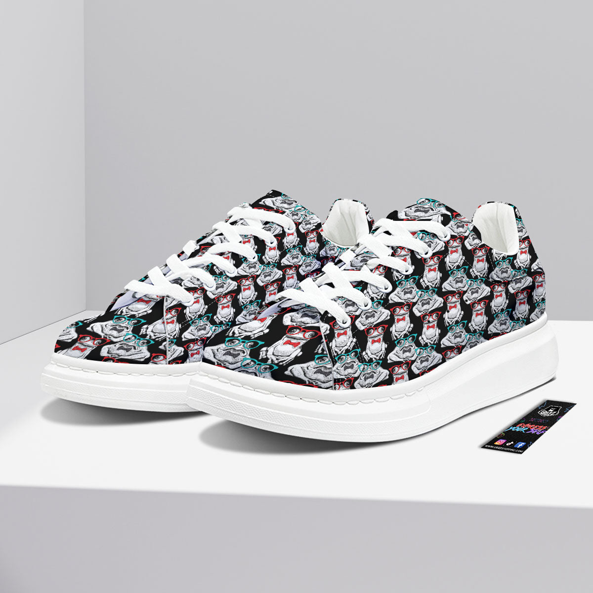 Hipster Frog Print Pattern Platform Shoes-grizzshop