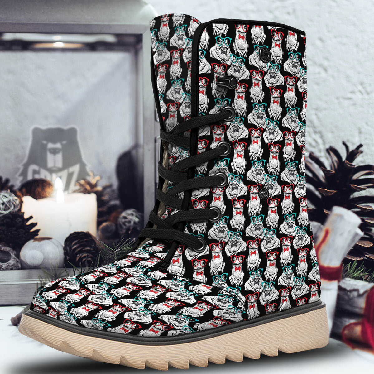 Hipster Frog Print Pattern Snow Boots-grizzshop