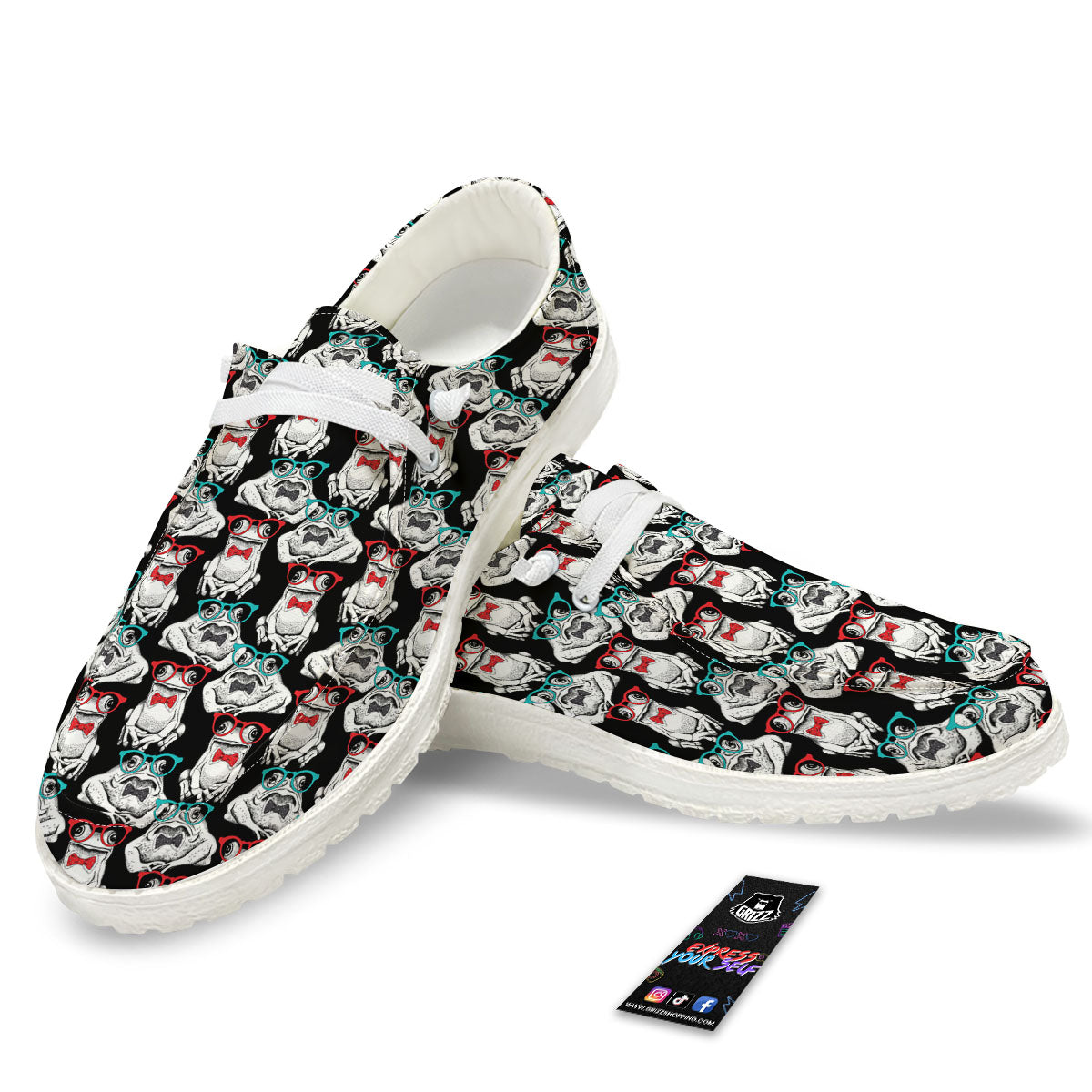 Hipster Frog Print Pattern White Loafers-grizzshop