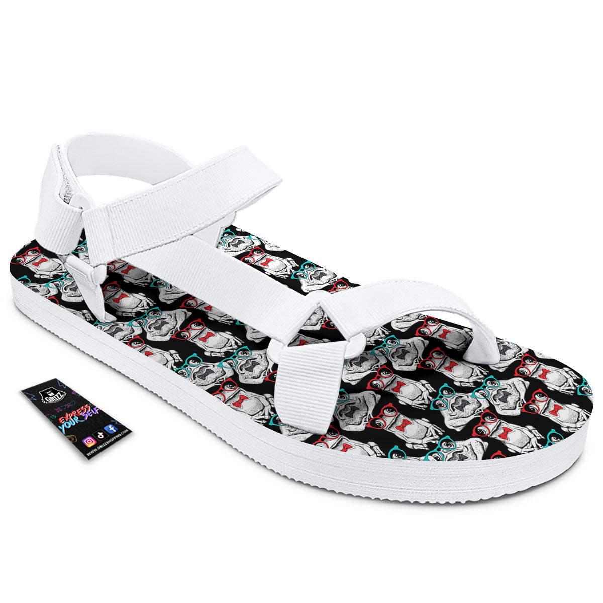 Hipster Frog Print Pattern White Open Toe Sandals-grizzshop