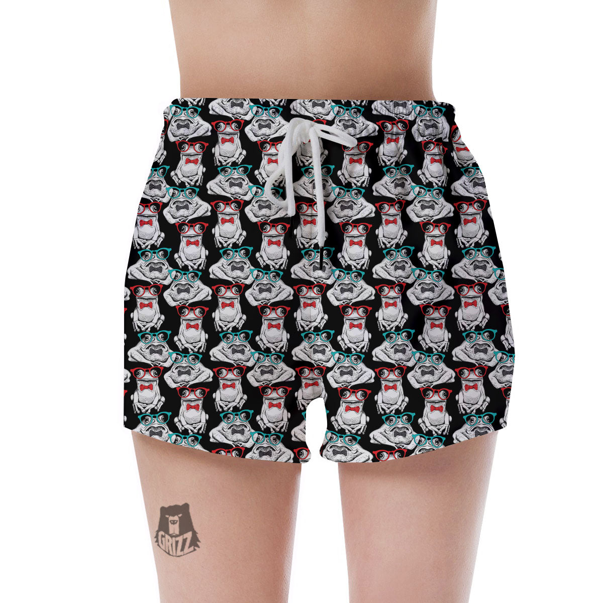 Hipster Frog Print Pattern Women's Shorts-grizzshop