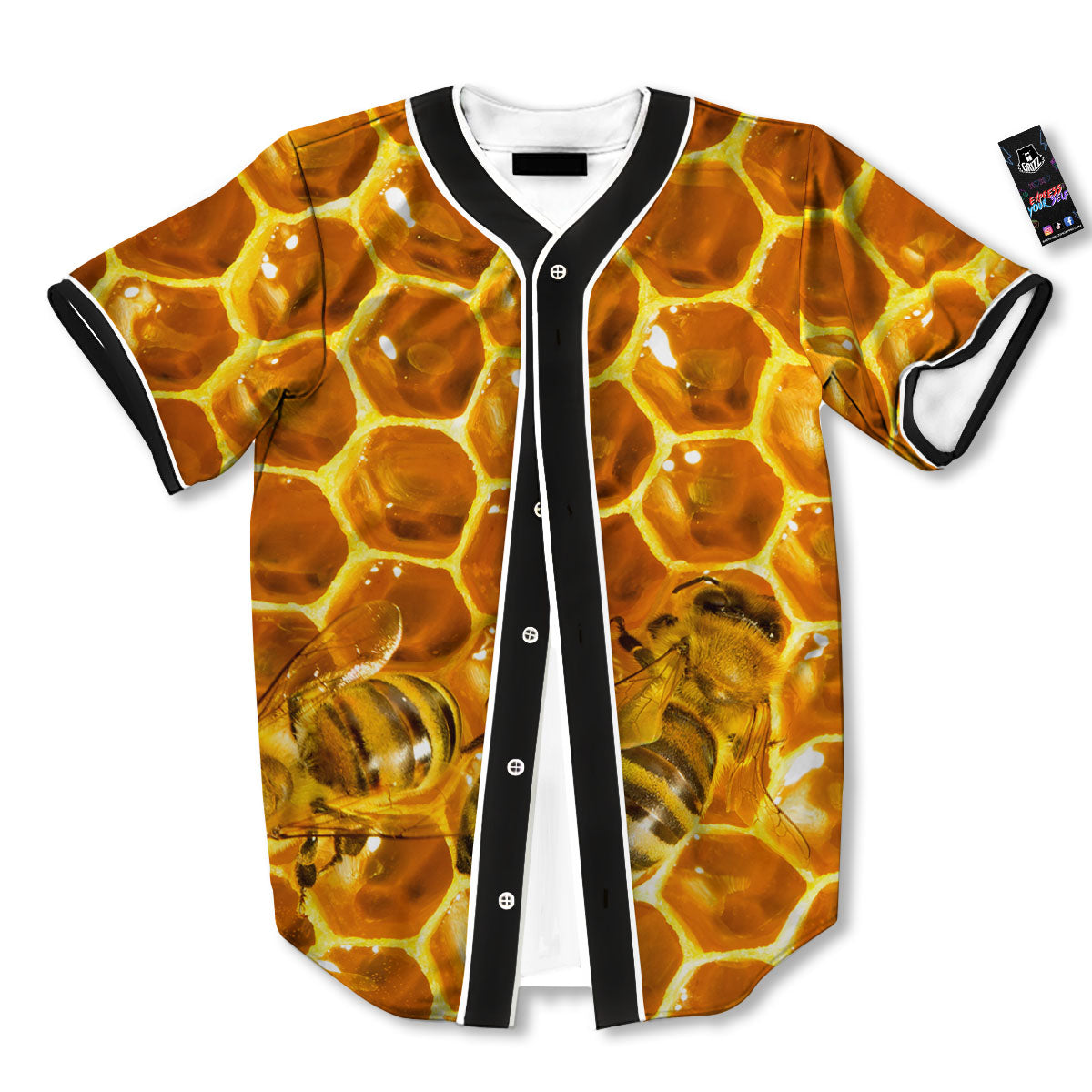 Hive Honey Bee Print Baseball Jersey-grizzshop