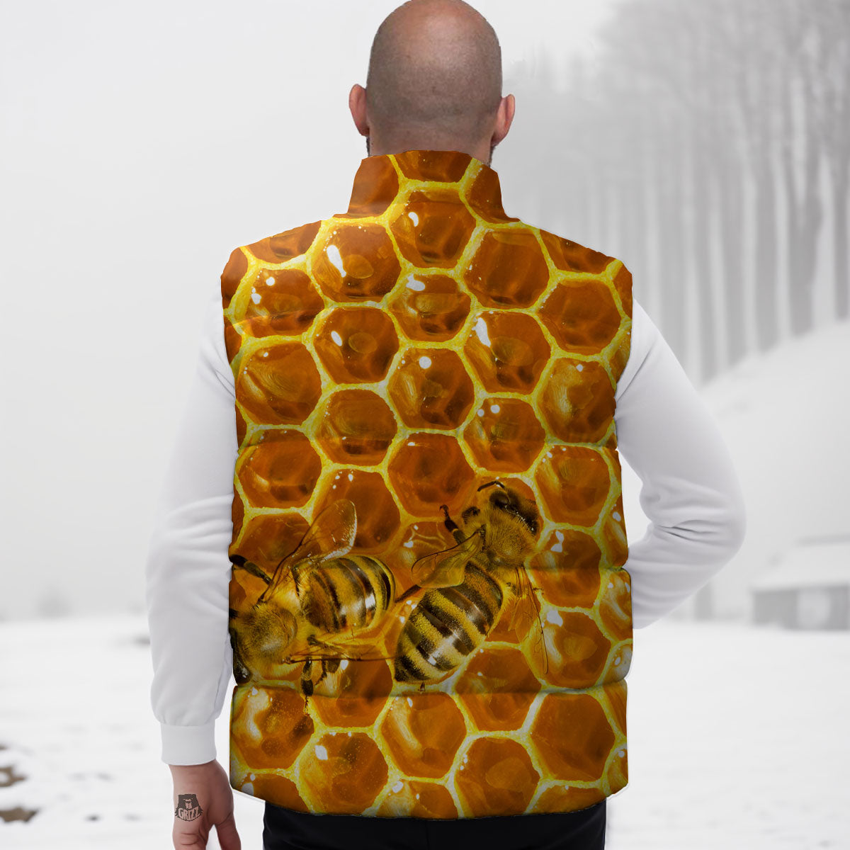 Hive Honey Bee Print Down Vest