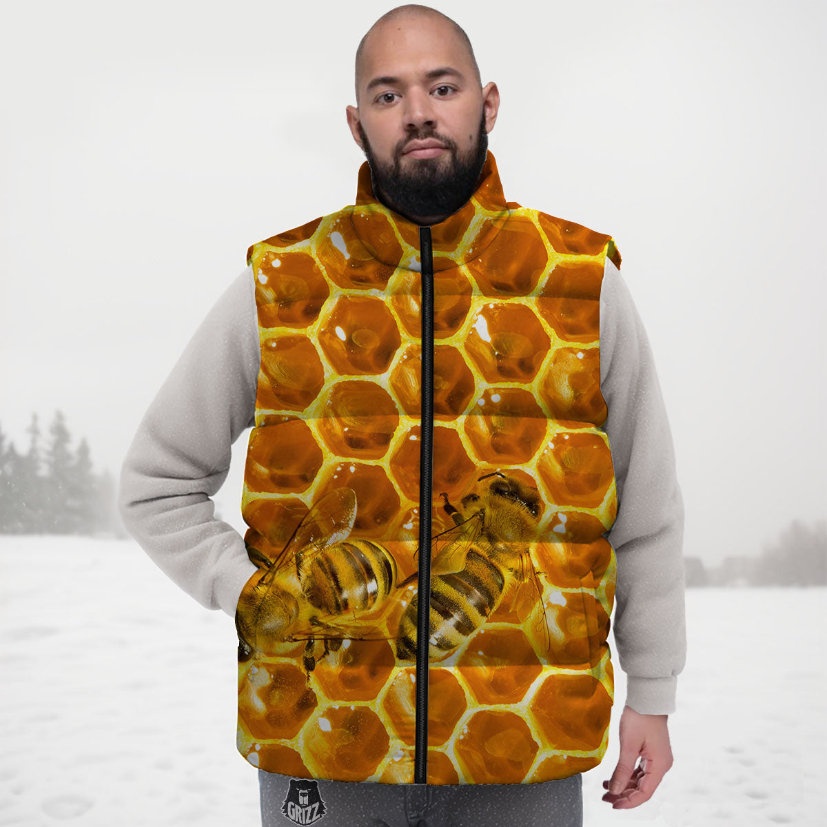 Hive Honey Bee Print Down Vest
