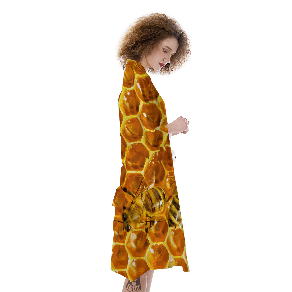 Hive Honey Bee Print Kimono-grizzshop