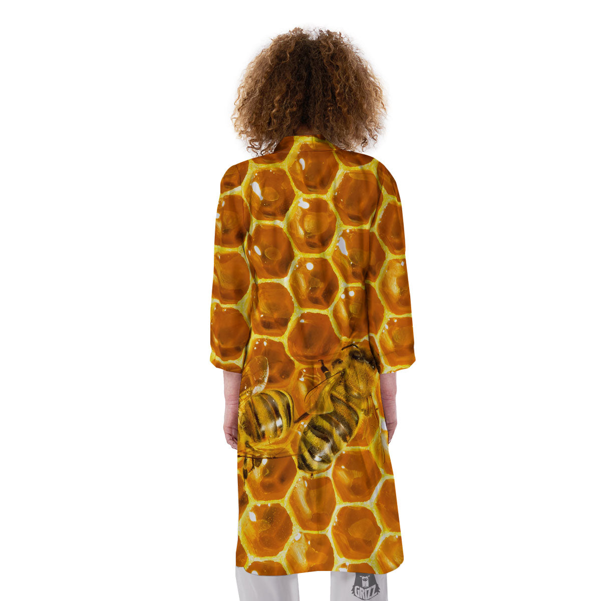 Hive Honey Bee Print Kimono-grizzshop