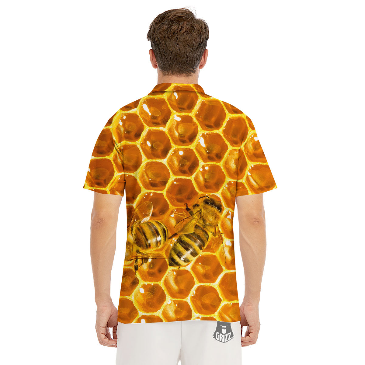 Hive Honey Bee Print Men's Golf Shirts-grizzshop