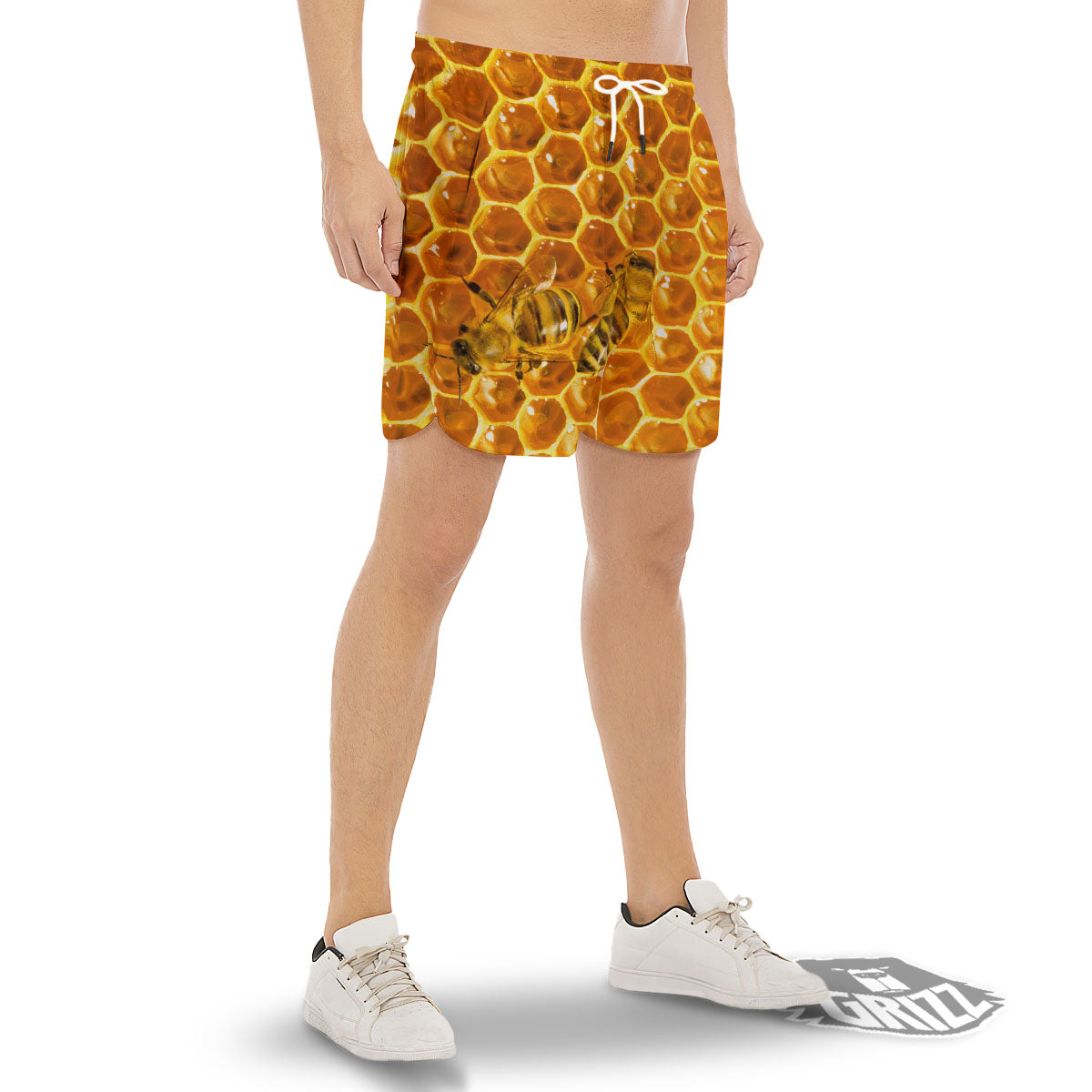 Hive Honey Bee Print Men's Gym Shorts-grizzshop