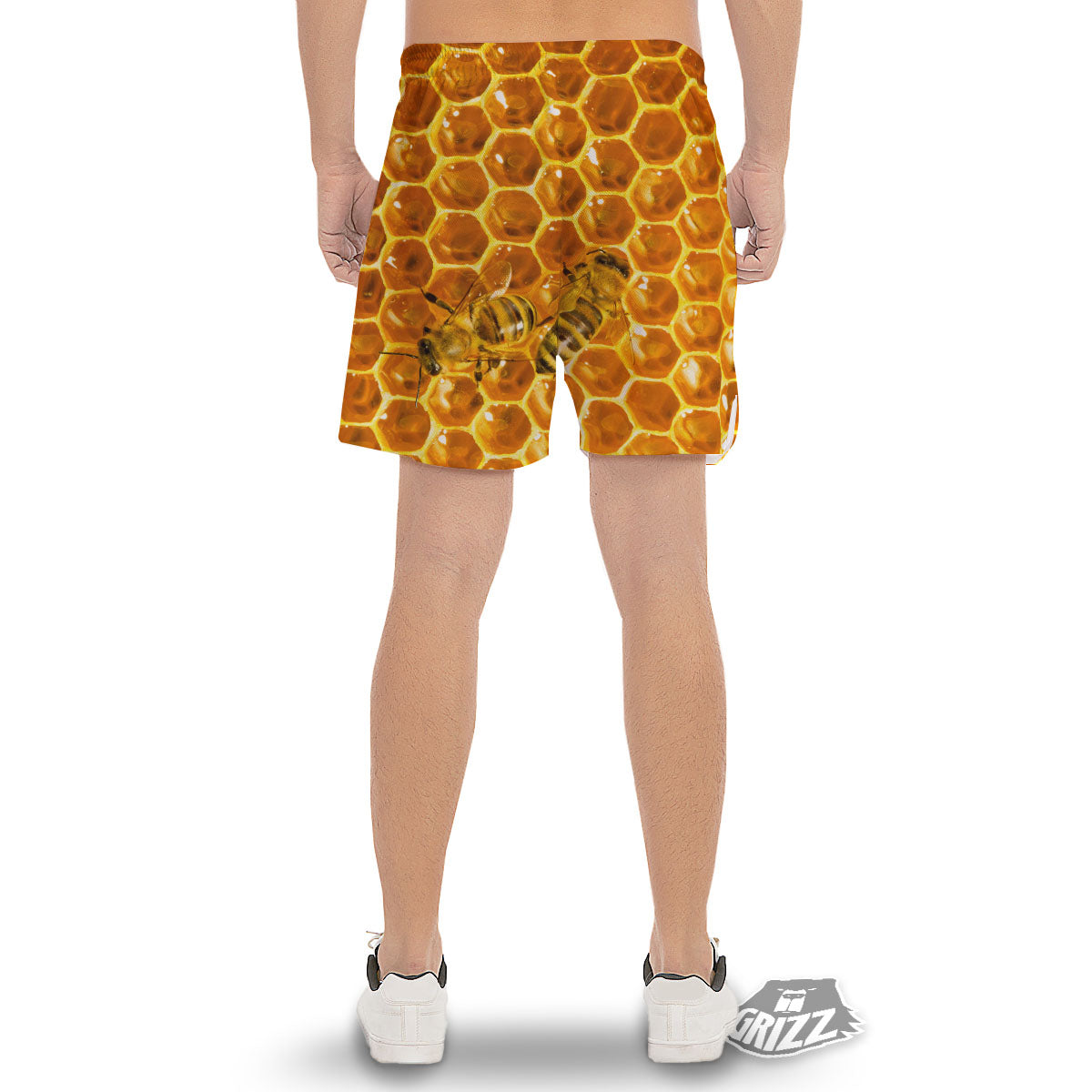 Hive Honey Bee Print Men's Gym Shorts-grizzshop