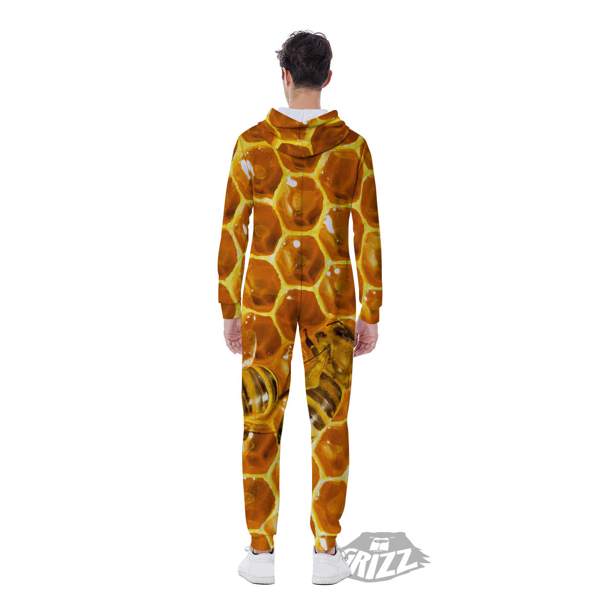 Hive Honey Bee Print Men's Jumpsuit-grizzshop