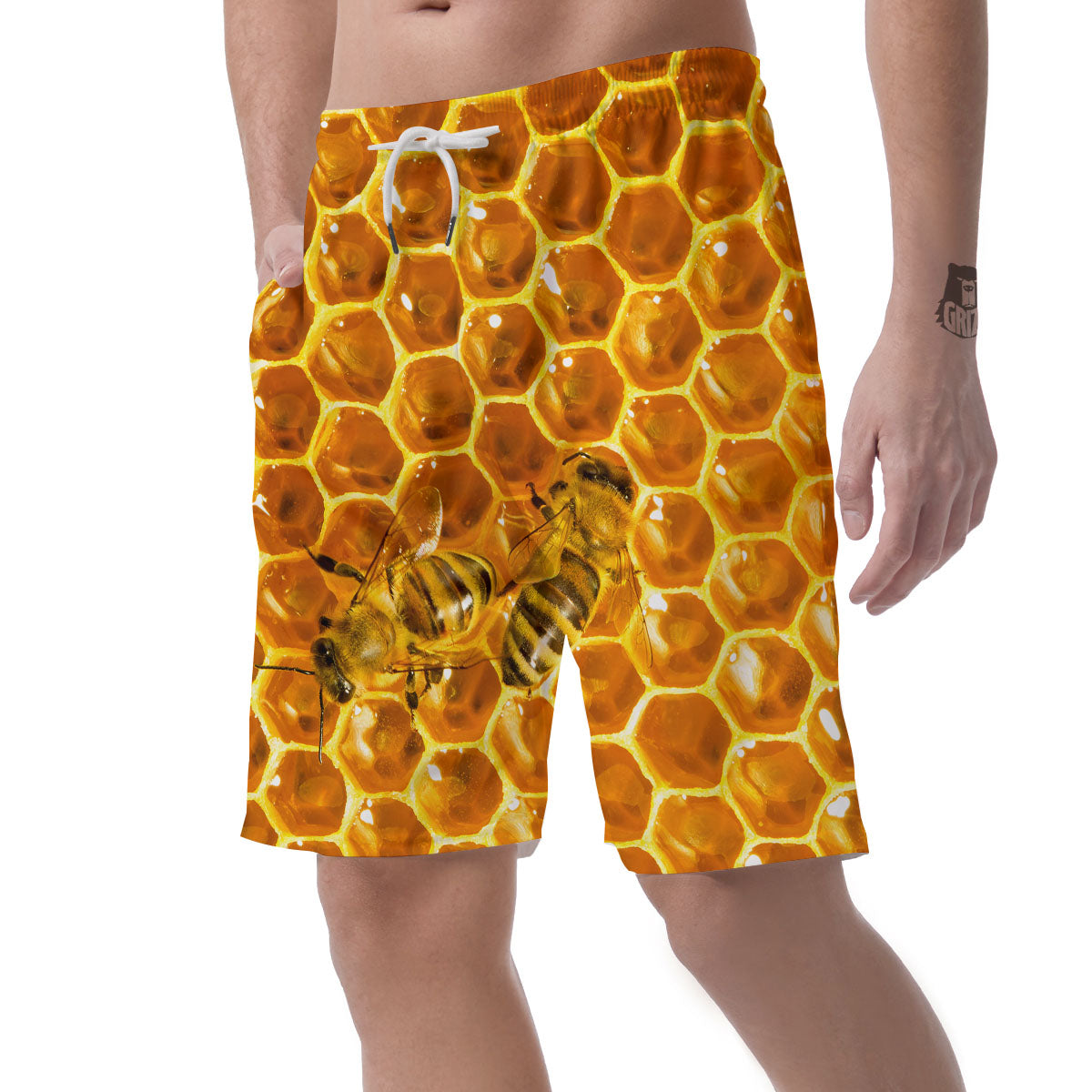 Hive Honey Bee Print Men's Shorts-grizzshop