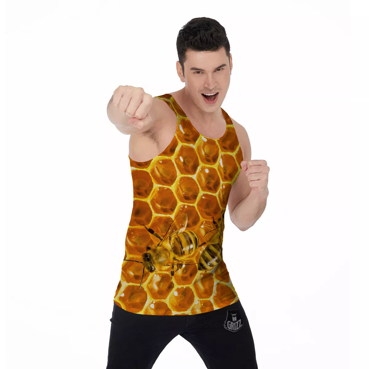 Hive Honey Bee Print Men's Tank Top-grizzshop