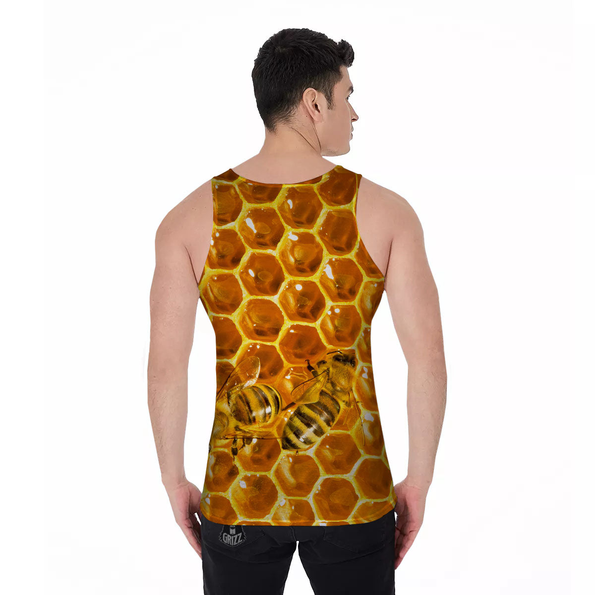 Hive Honey Bee Print Men's Tank Top-grizzshop