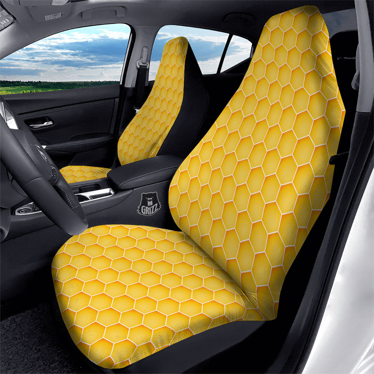 Hive Honey Bee Print Pattern Car Seat Covers-grizzshop