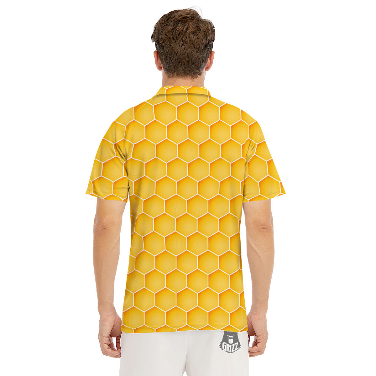 Hive Honey Bee Print Pattern Men's Golf Shirts-grizzshop