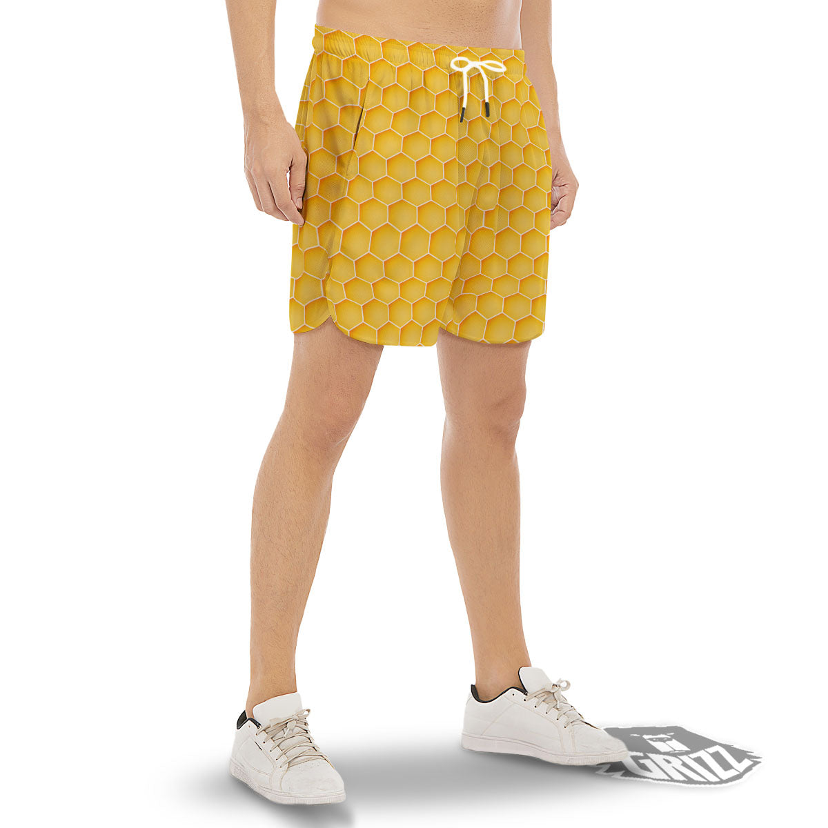 Hive Honey Bee Print Pattern Men's Gym Shorts-grizzshop