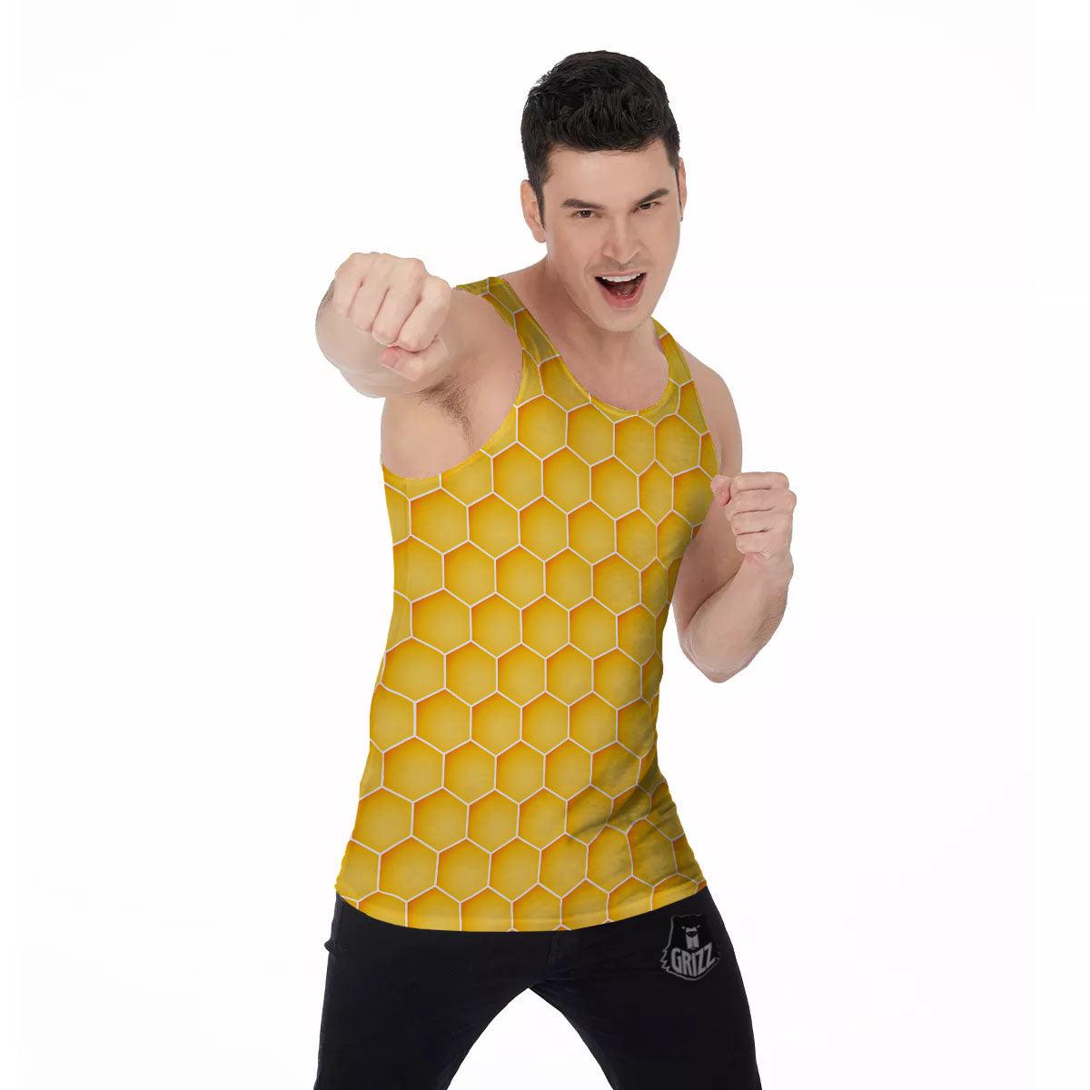 Hive Honey Bee Print Pattern Men's Tank Top-grizzshop