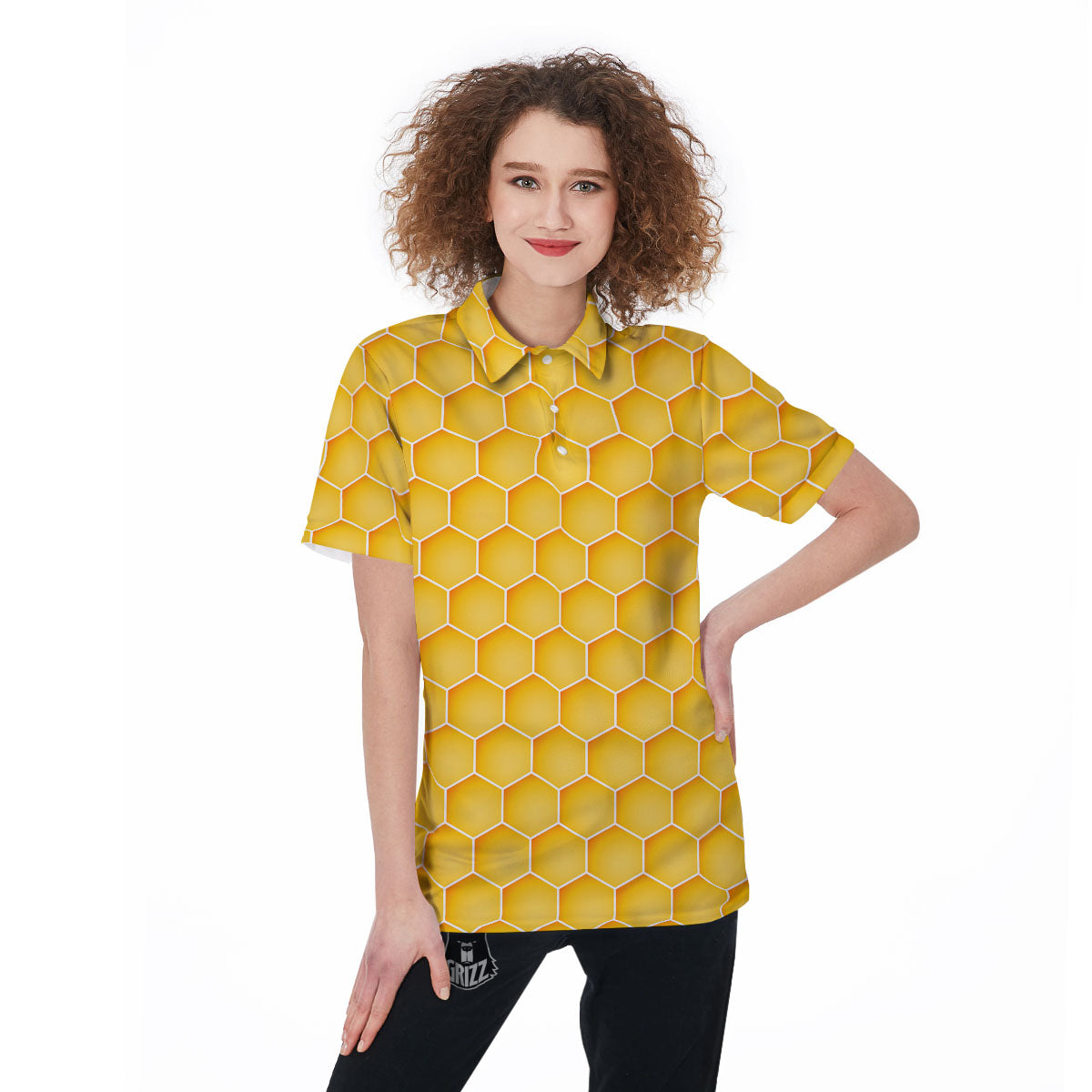 Hive Honey Bee Print Pattern Women's Golf Shirts-grizzshop