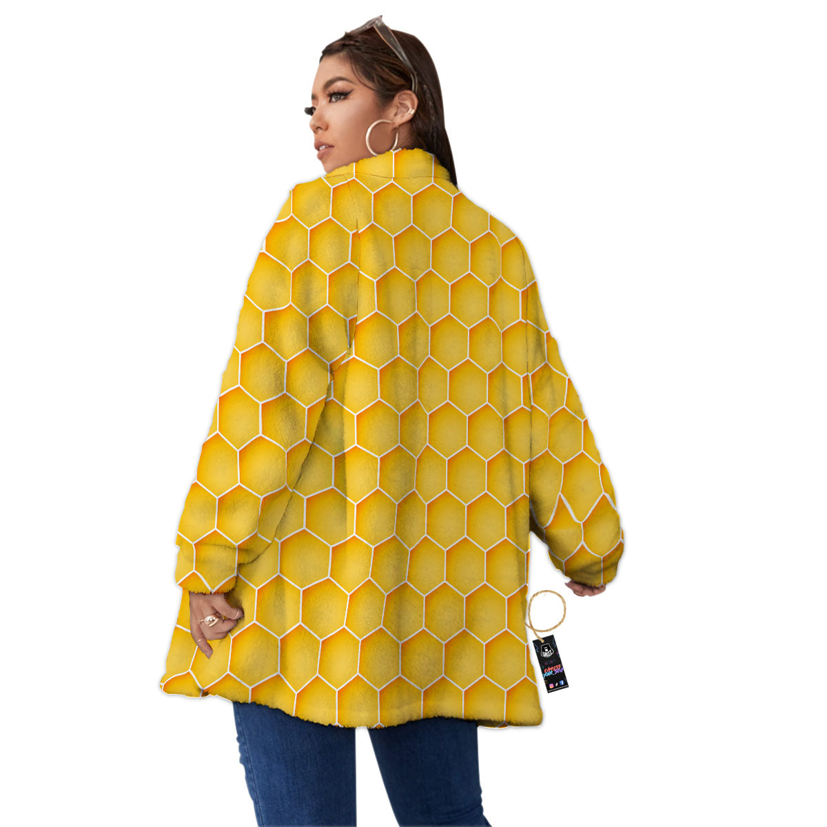 Hive Honey Bee Print Pattern Women's Sherpa Jacket-grizzshop